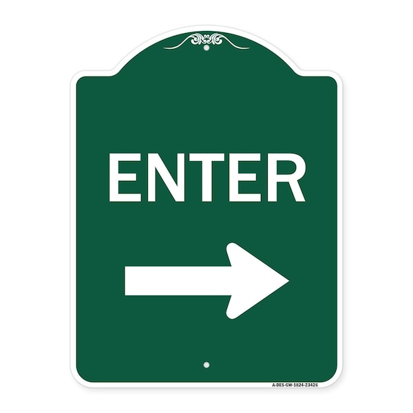 Signmission Parking Lot Sign Enter Sign Right Arrow, Green & White Aluminum Sign, 18" x 24", GW-1824-23426 A-DES-GW-1824-23426 - main
